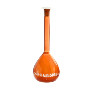 Mérőpohár üveg narancssárga, 500 ml, A osztály, csiszolt csatlakozó 19/26, tanúsítvánnyal – GLASSCO