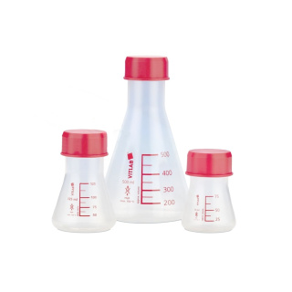 Erlenmeyerova banka z PMP s červeným uzáverom – 250 ml, GL 45