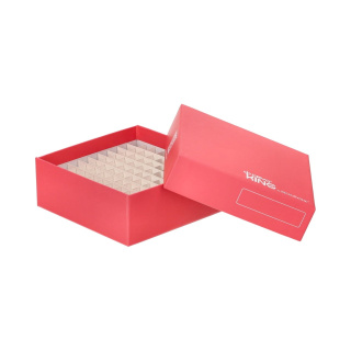 Kartónová krabička na skúmavky Eppendorf a kryoskúmavky, 100 miest, výška 53 mm, červená - CryoKING