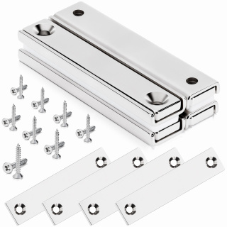 Neodýmový platňový magnet s otvormi na skrutku 60×13,5×5 mm, s podložkami – 4 ks