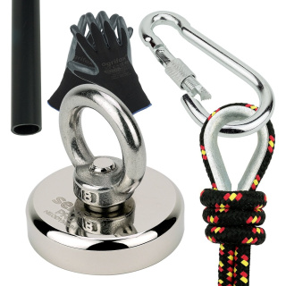Set s neodymovým magnetom 80 kg na magnetický rybolov - lano 25 m, N52, karabína, kauza
