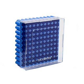 Box na skúmavky a kryoskúmavky 100 miest, polykarbonát, -196°C až +121°C – modrý