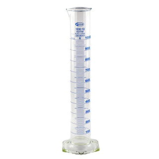 Odmerný valec sklenený 1000 ml, trieda A, modrá stupnica, borosilikátové sklo 3.3