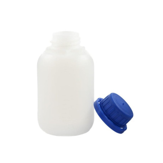 HDPE fľaša 150 ml s uzáverom s poistkou modrá – na kvapaliny aj sypké materiály
