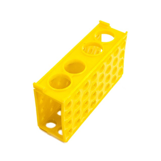 Porta provette 4 in 1, piccolo, giallo – PP, 170 × 90 × 50 mm, da laboratorio