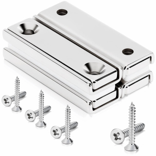 Neodymový doštičkový magnet s otvormi na skrutky 40×13,5×5 mm – sada 4 ks