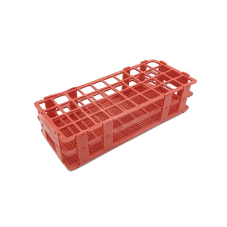 Faltbares Reagenzglasgestell aus PP, 21 Plätze (3×7), Durchmesser 30 mm, rot, 246×106×68 mm