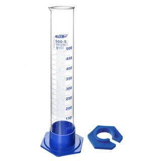 Cylindre gradué en verre, 500 ml, classe B, base en PP – DIN/ISO 4788