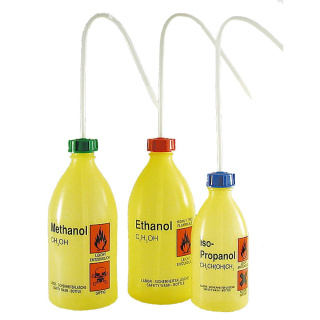 Vytláčacia fľaša LDPE 1000 ml s potlačou METHANOL, žltá, závit GL28