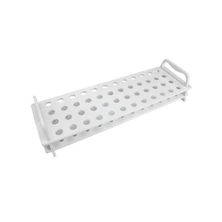 Stojan na skúmavky z PC, 48 miest (12×4), 1,5/2,0 ml, biely – laboratórny