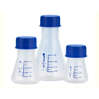 Beuta Erlenmeyer in PP con chiusura blu – 75 ml, GL 45