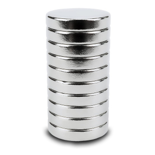Neodýmové magnety valcové 10×2 mm, trieda N45 – sada 10 ks