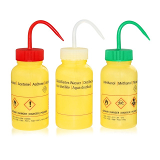 Duza cu imprimeu Acetonă, 250 ml, galbenă, gât larg GL40 – PE-LD, ADR