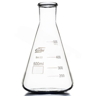 Beuta Erlenmeyer in vetro con colletto stretto 150 ml - BORO 3.3, ISO 1773
