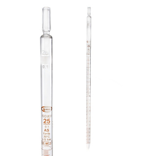 Multidimensionele pipet, 25 ml (0,10 ml), klasse AS, bruine schaal, met certificaat – GLASSCO, ISO 835