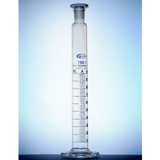 Meßzylinder aus Glas mit Stopfen 100 ml, Klasse A, Schleifmaß 24/29