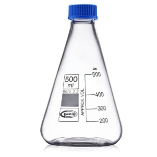 Pahar Erlenmeyer 500 ml cu capac cu filet - sticlă borosilicată BORO 3.3