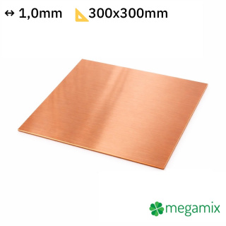 Měděný plech 300x300x1,0 mm