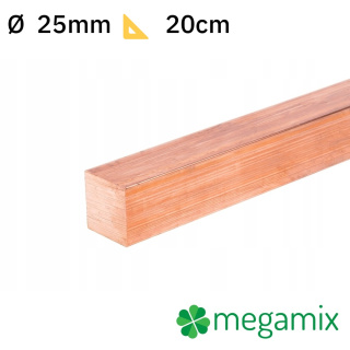 Barra quadra piena in rame 25x25mm 20cm