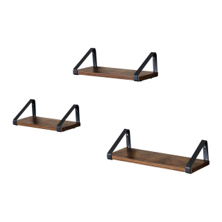 Set di 3 mensole sospese legno marrone metallo