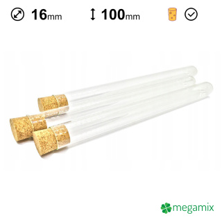 Provetta di vetro con tappo di sughero 100mm diametro 16mm 10 pezzi