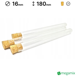 Provetta di vetro con tappo in sughero 180mm diametro 16mm 10 pezzi