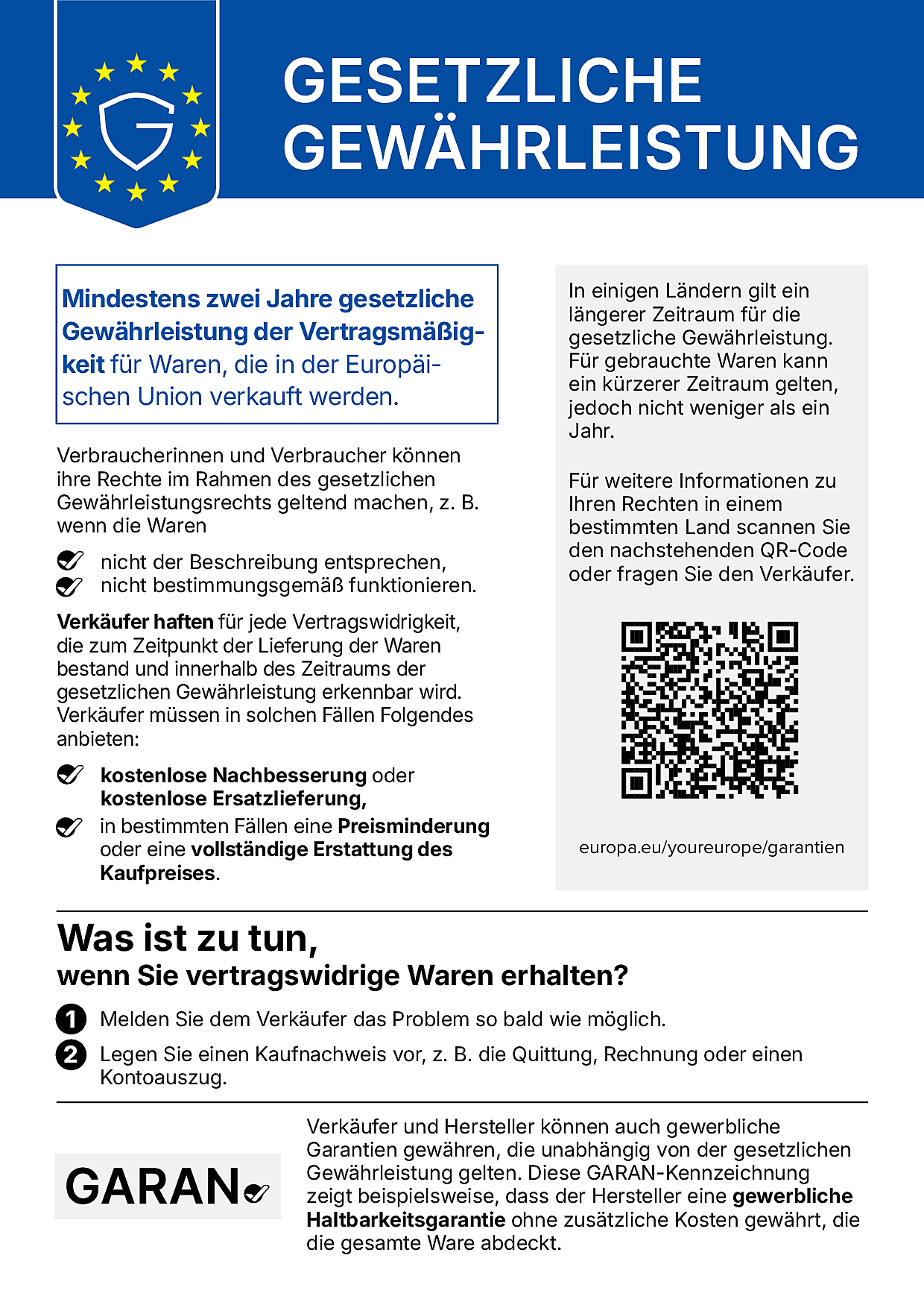 Gesetzlicher Gewährleistungshinweis