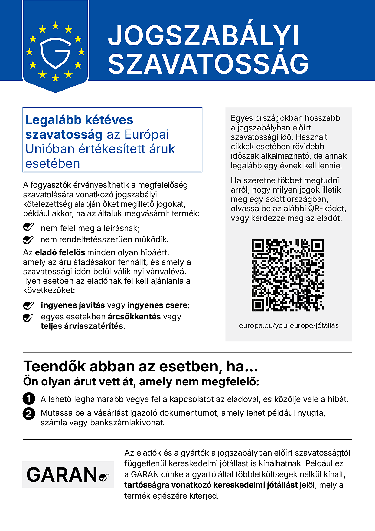 Jogi garanciális tájékoztató