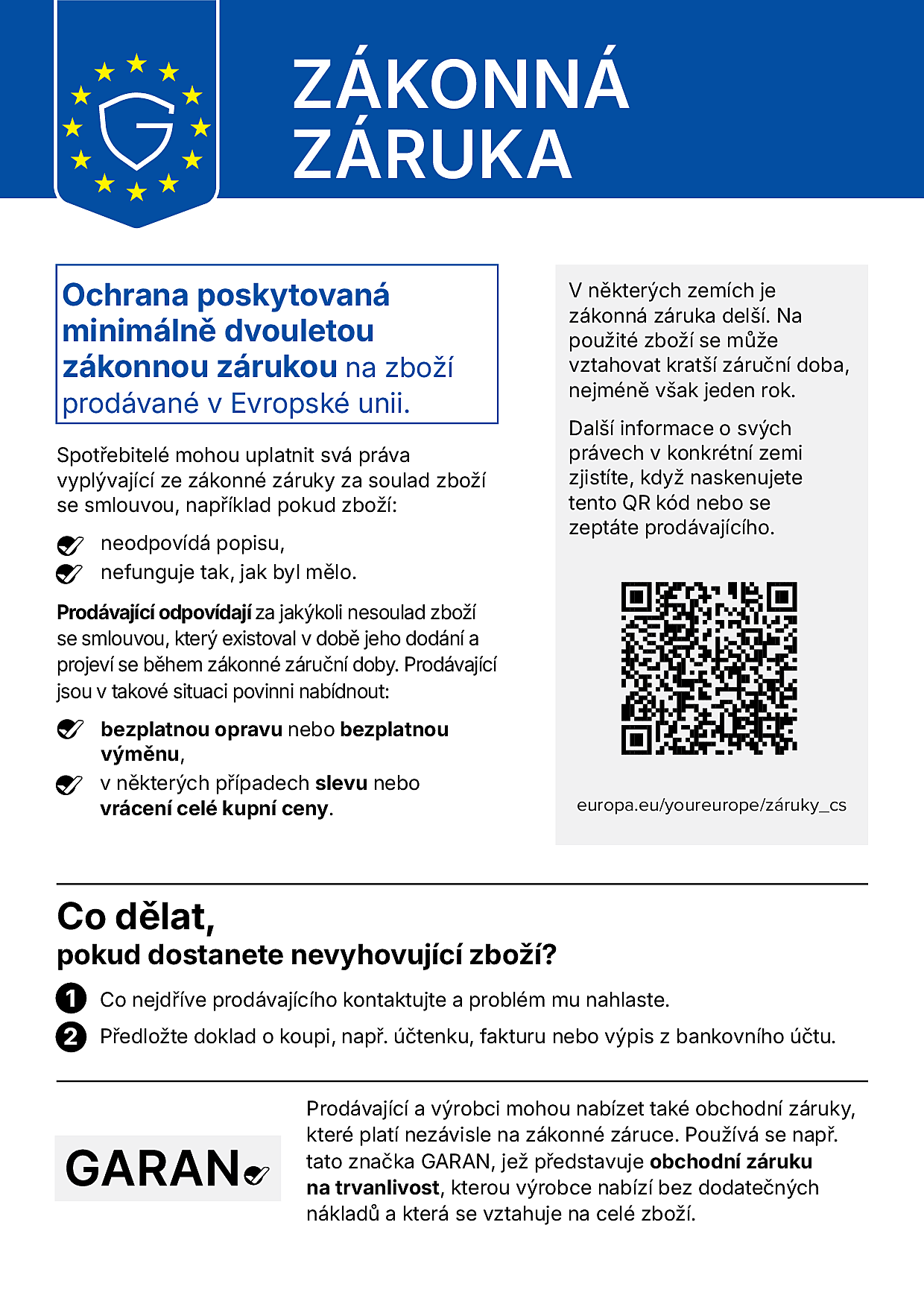 Oznámení o zákonné záruce